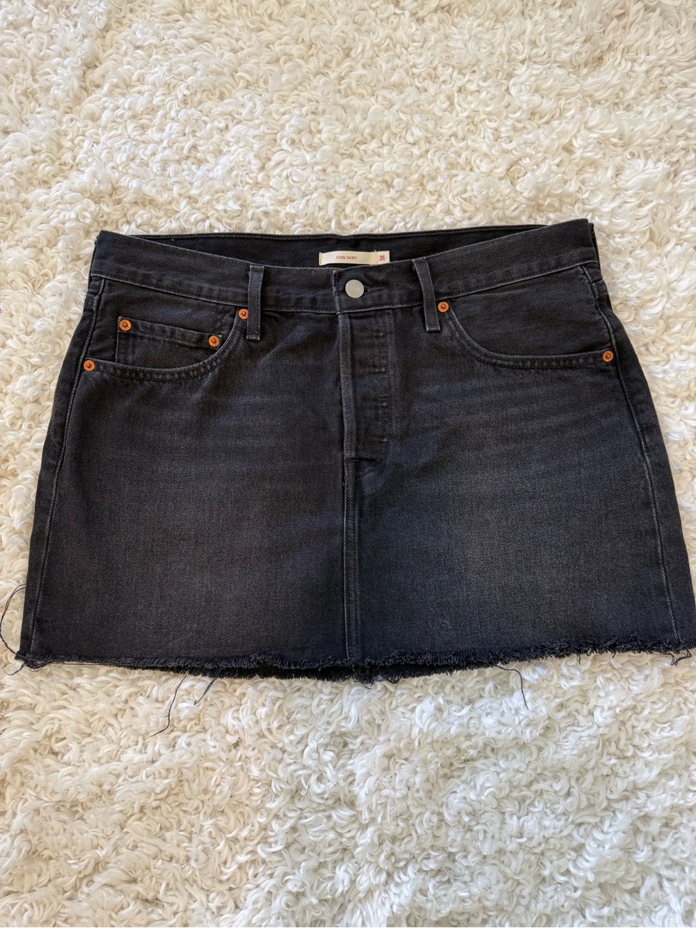 Levi’s Icon Black Grey Denim Mini Skirt Raw Hem